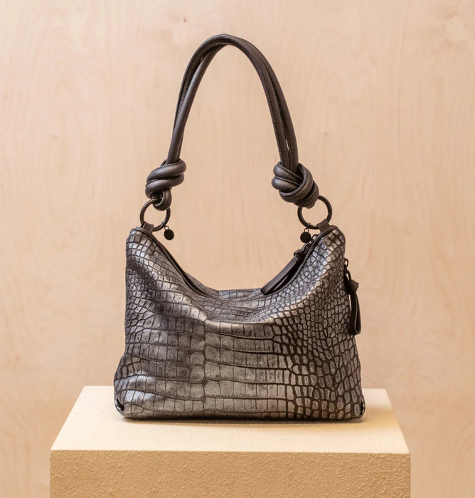 Daniella Lehavi Dallas Contour Shoulder Bag, Pewter Croco 