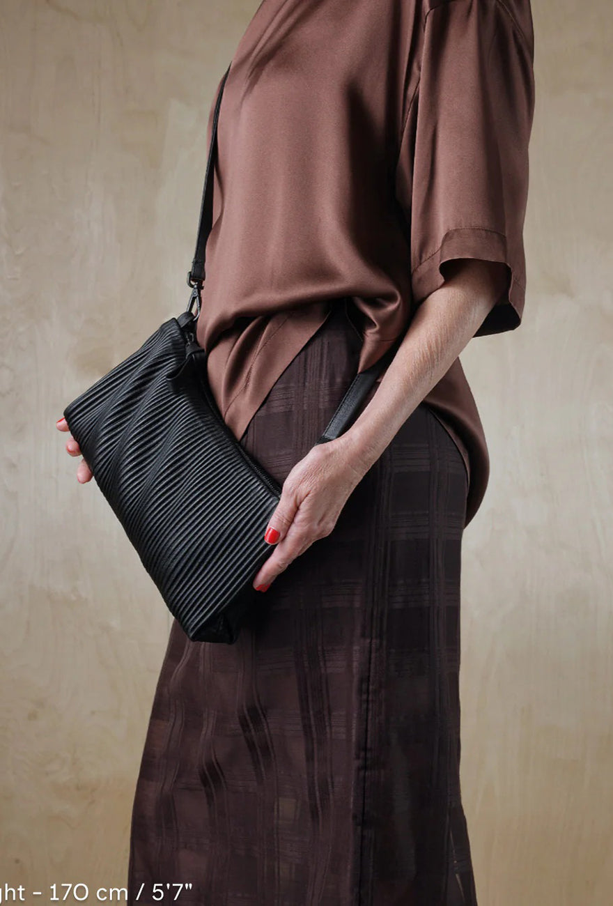 Daniella Lehavi Dallas Evening Shoulder Bag, Black Pleated 