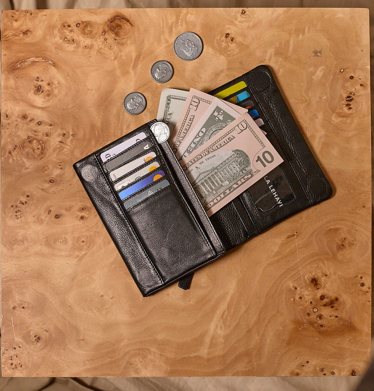 Daniella Lehavi Alicia Medium Wallet, Pebbled Black 