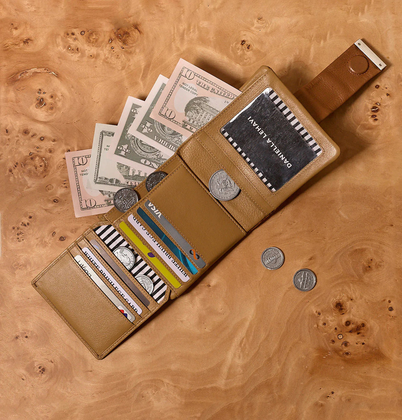 Daniella Lehavi Frida Medium Wallet, Camel Croco 