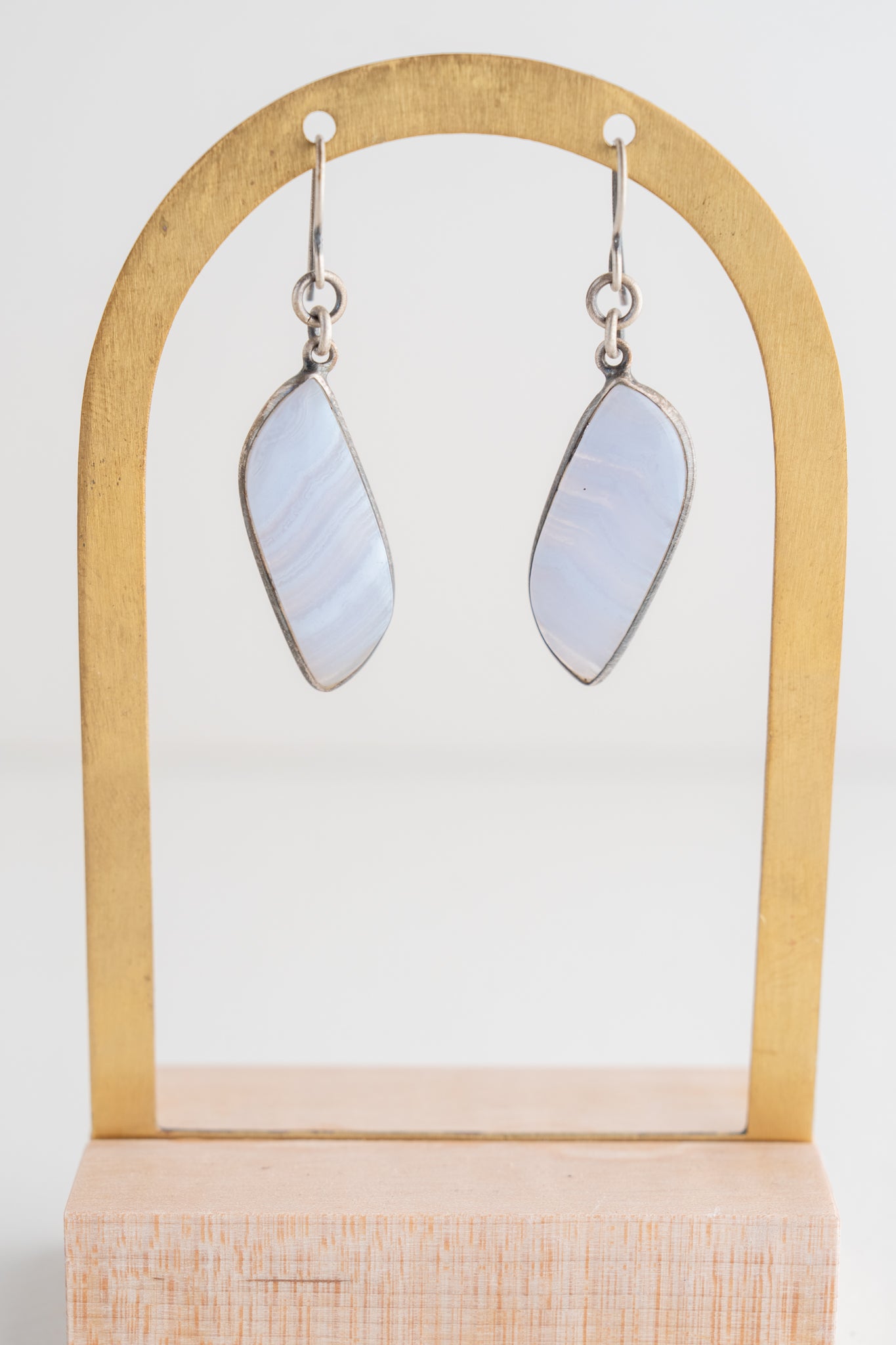 Deborah Woolfork Blue Lace Agate Rectangle Earrings 
