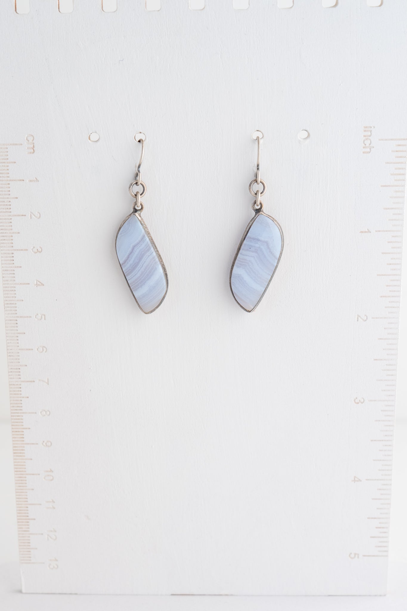 Deborah Woolfork Blue Lace Agate Rectangle Earrings 