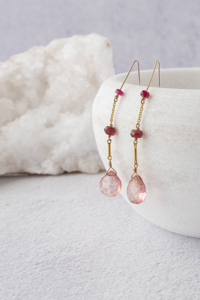 Delisch Rose Quartz/Sapphire Tier Earring, 14k Gold fill 
