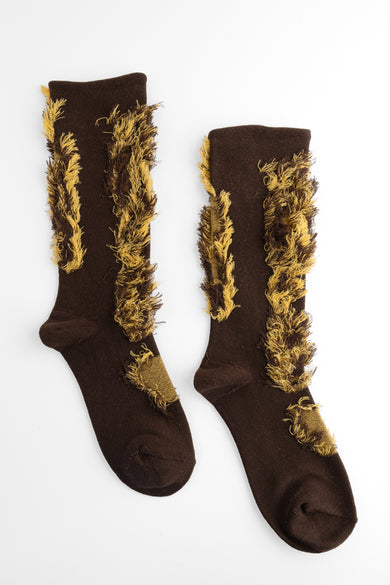 Moyuru Diplo Fringe Sock, Brown/Yellow 