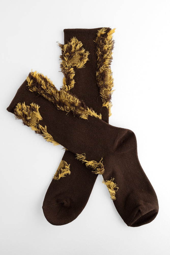 Moyuru Diplo Fringe Sock, Brown/Yellow 