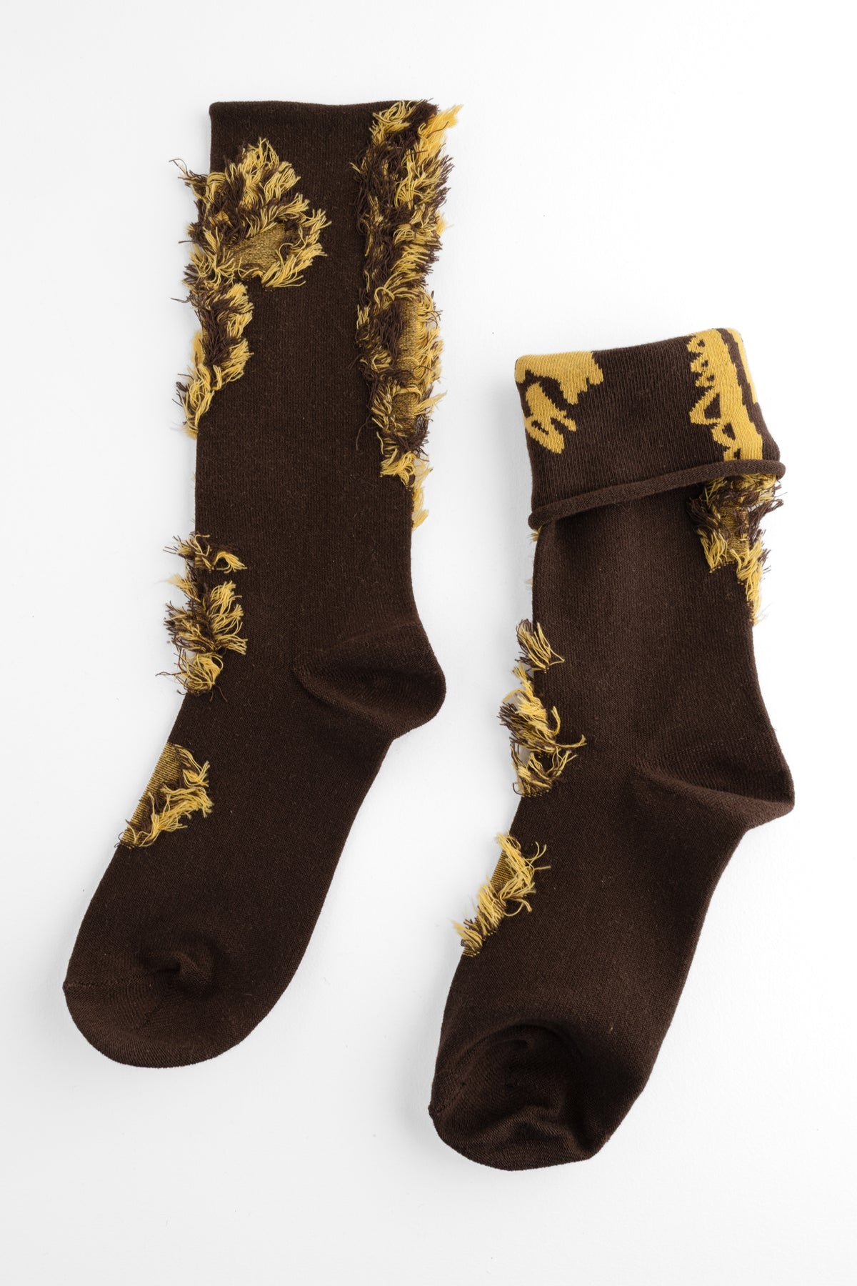 Moyuru Diplo Fringe Sock, Brown/Yellow 
