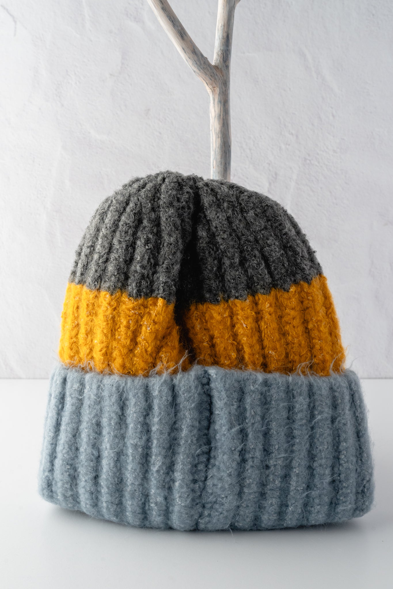 Leto Accessories Color Block Wool Blend Beanie, Blue/Mustard 