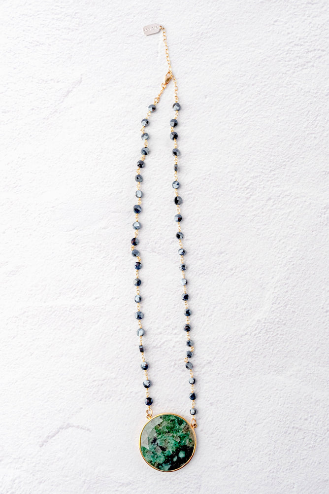 Ela Rae Morah Coin Necklace, Emerald 