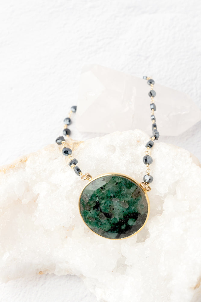 Ela Rae Morah Coin Necklace, Emerald 