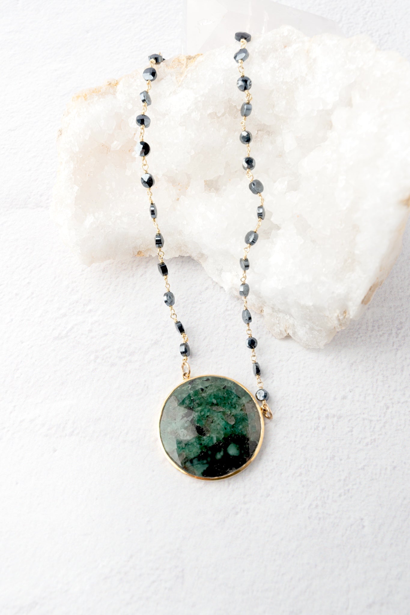 Ela Rae Morah Coin Necklace, Emerald 