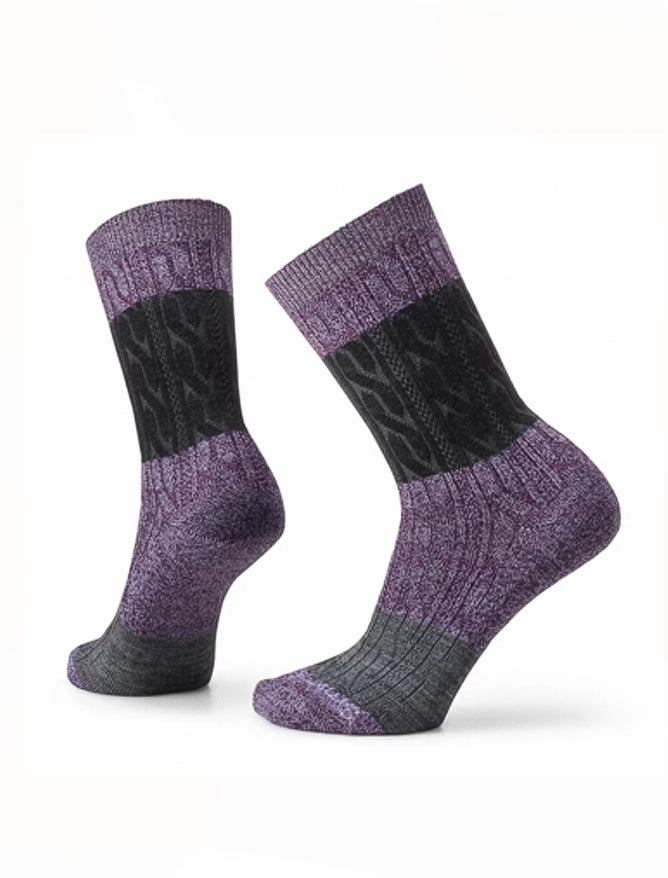 Smartwool Everyday Colorblock Cable Crew Socks, Ultra Violet/Purple Iris 