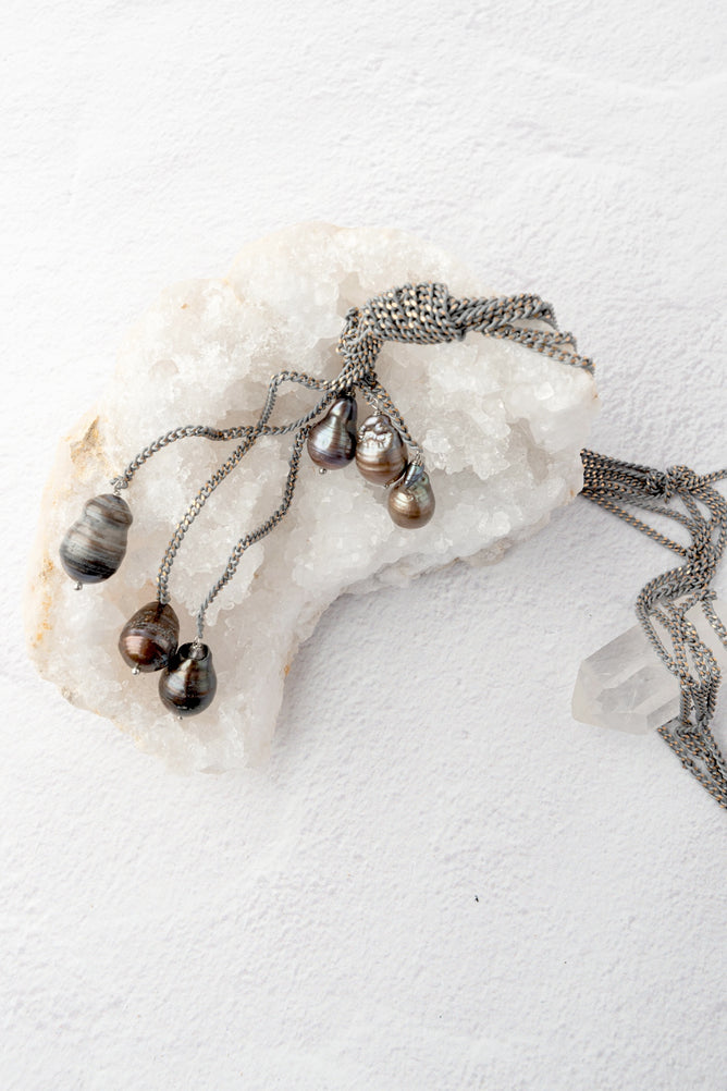 Escape from Paris Tahitian Pearl Long Necklace, Multi Chain 