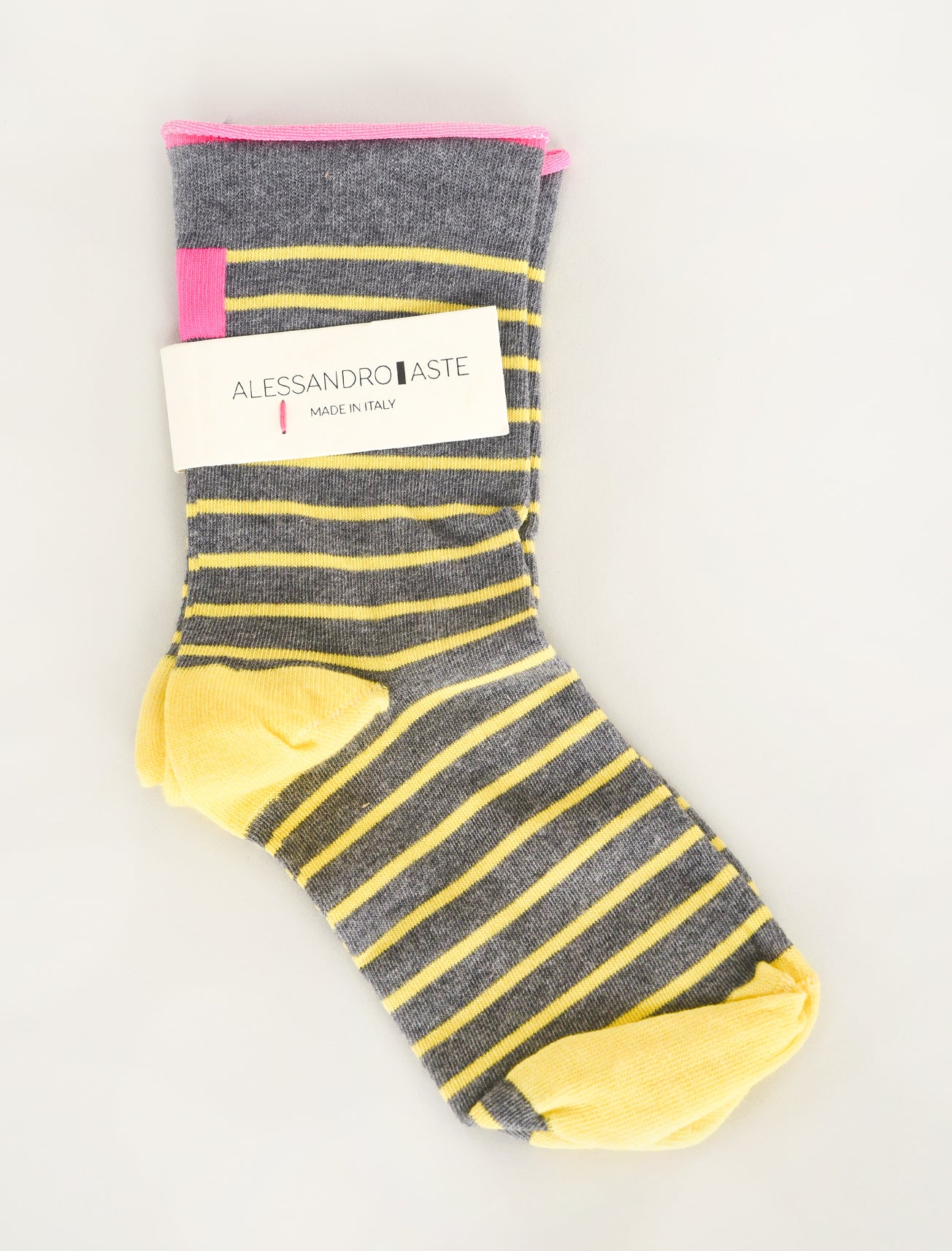 Alessandro Aste AA Classic Stripe Socks, Gray/Yellow One Size Gray