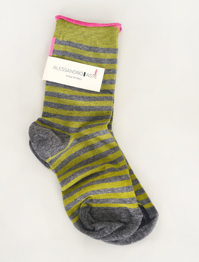 Alessandro Aste Varsity Stripe Sock, Olive/Charcoal One Size Olive