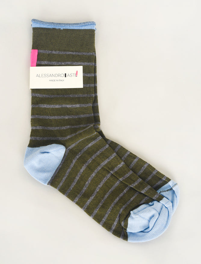 Alessandro Aste AA Classic Stripe Socks, Olive/Charcoal 