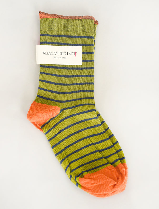 Alessandro Aste AA Classic Stripe Socks, Olive/Navy One Size Olive