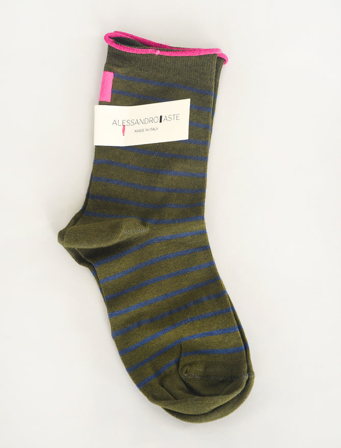 Alessandro Aste AA Classic Stripe Socks, Green/Navy One Size Green