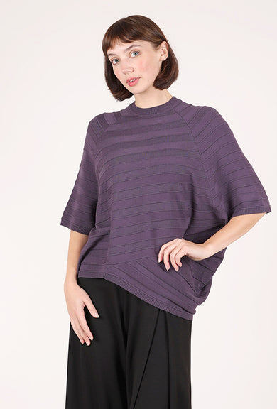 Ozai Ribbed Asym Crewneck Sweater, Grape 