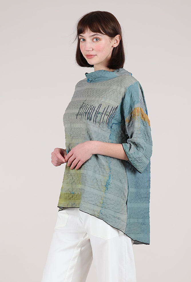 3 Potato Short Mockneck Tunic, Ochre/Cobalt 