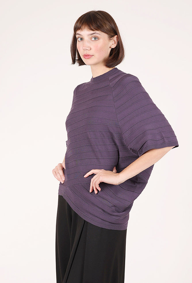 Ozai Ribbed Asym Crewneck Sweater, Grape 