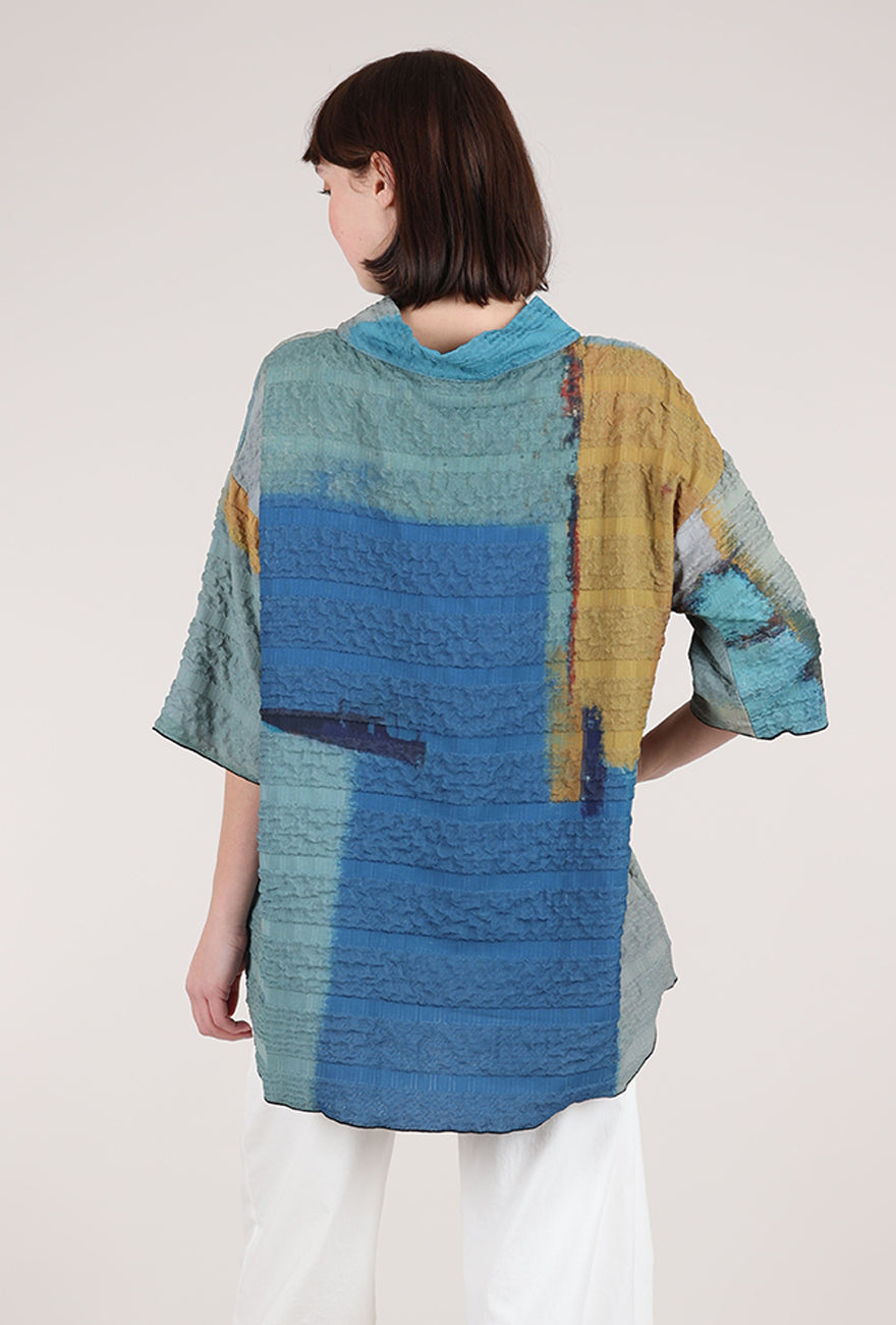 3 Potato Short Mockneck Tunic, Ochre/Cobalt 