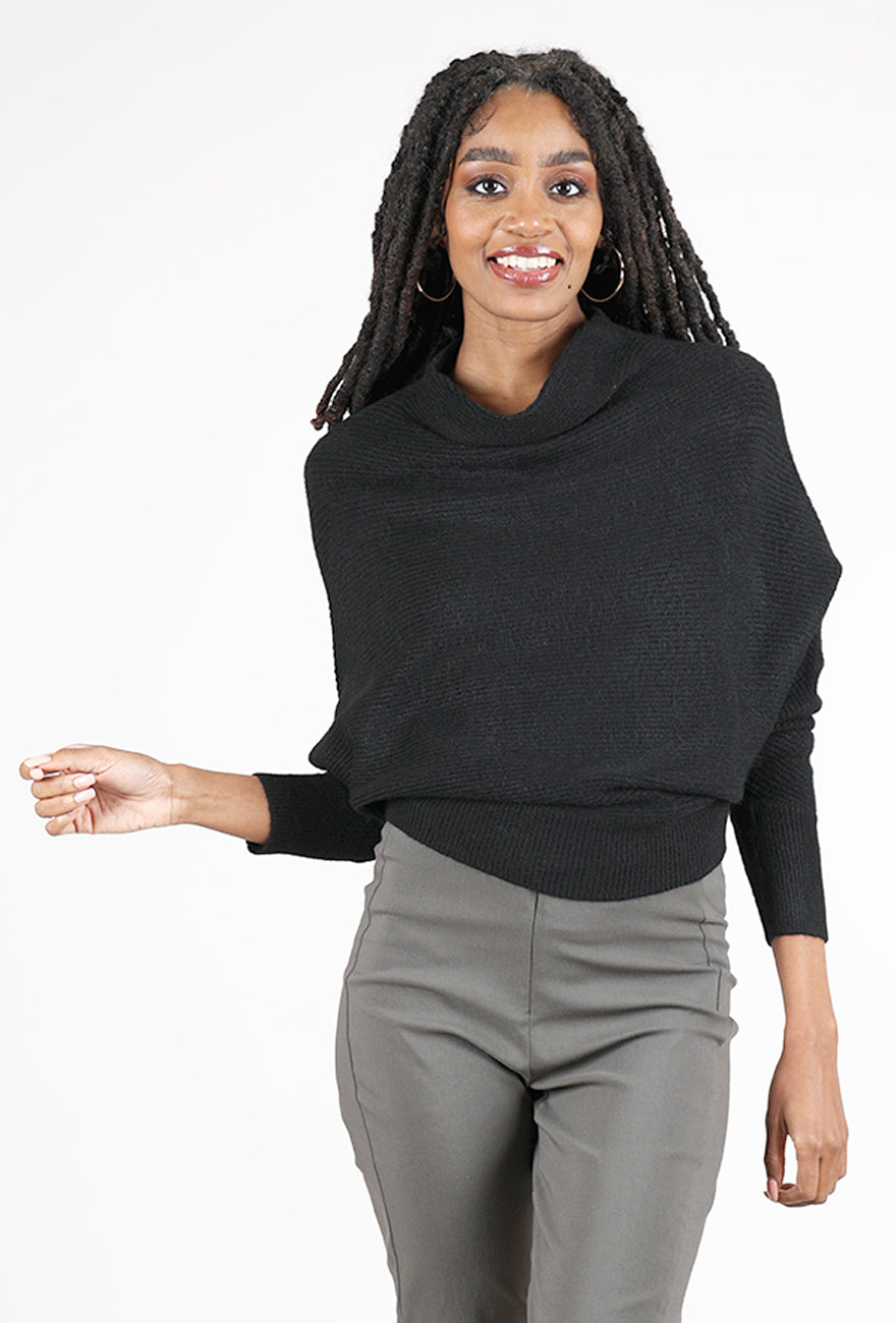 Grade & Gather Cowl Batwing Sweater, Black 