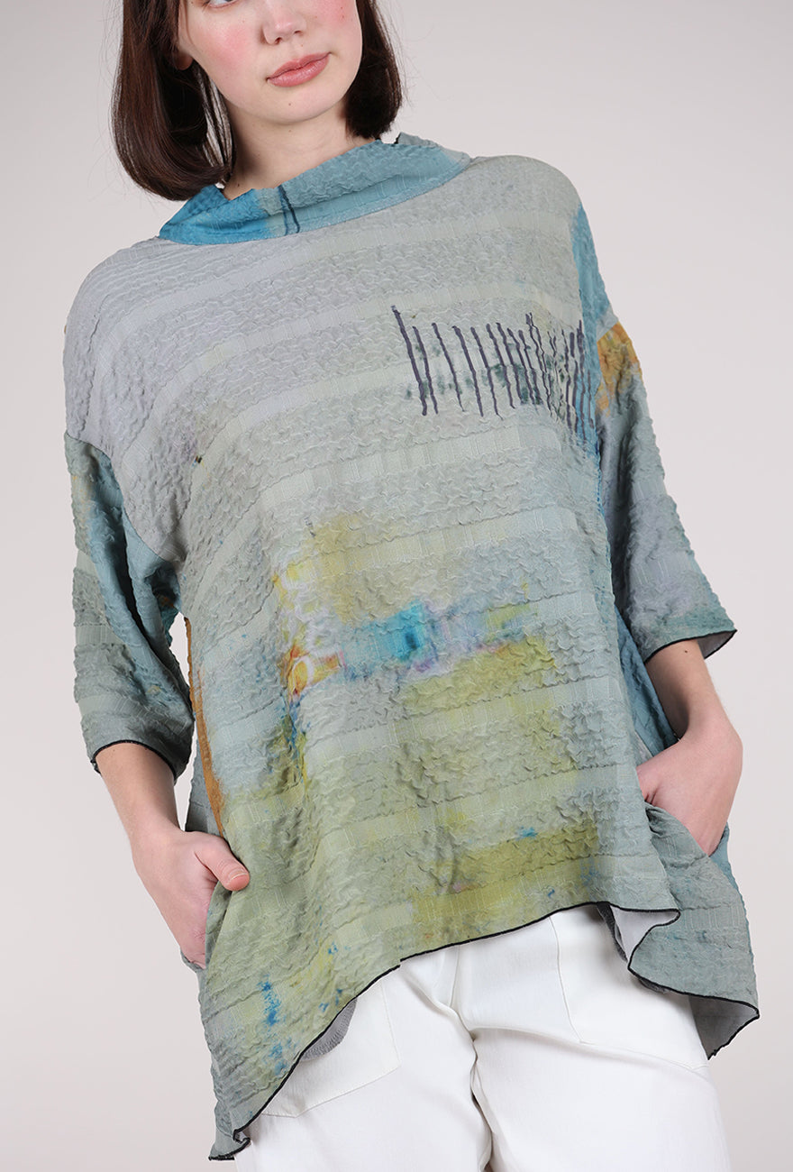 3 Potato Short Mockneck Tunic, Ochre/Cobalt 