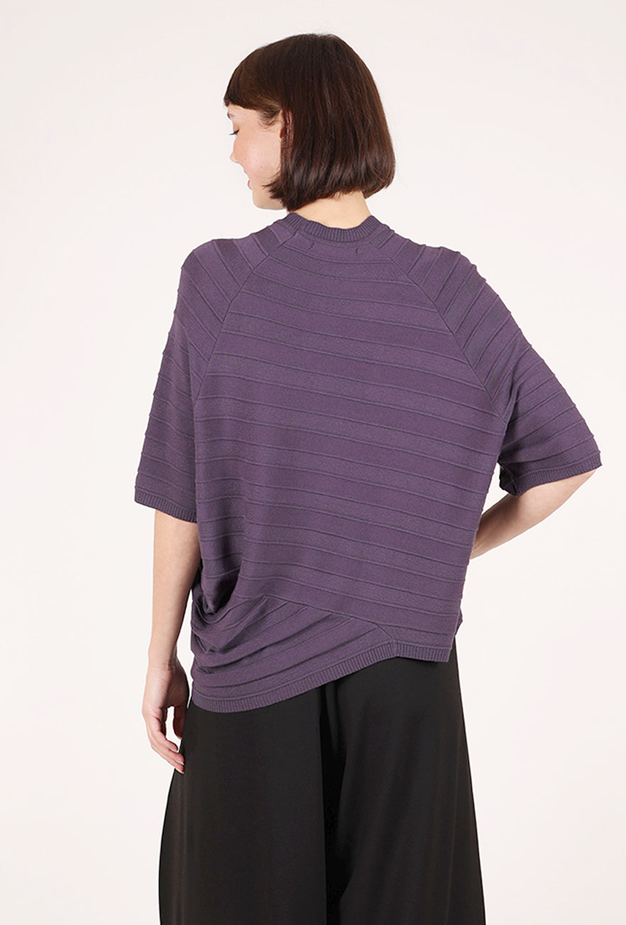 Ozai Ribbed Asym Crewneck Sweater, Grape 