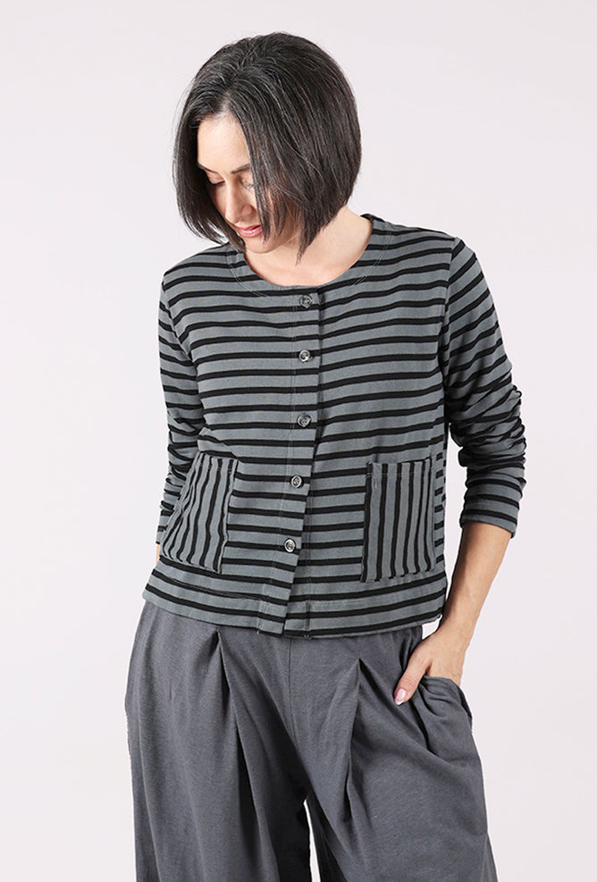 Cut Loose Fleecey Stripe Cropped Jacket, Gull 