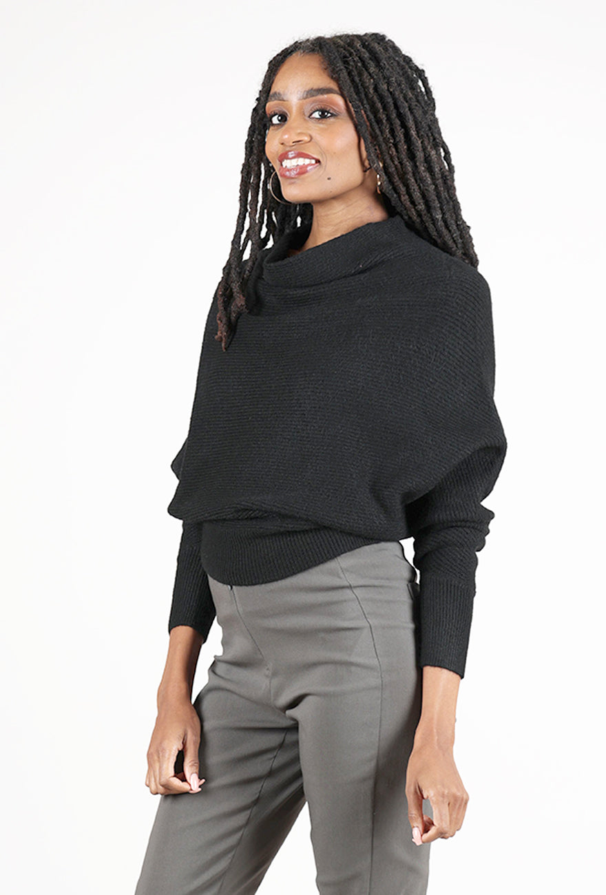 Grade & Gather Cowl Batwing Sweater, Black 