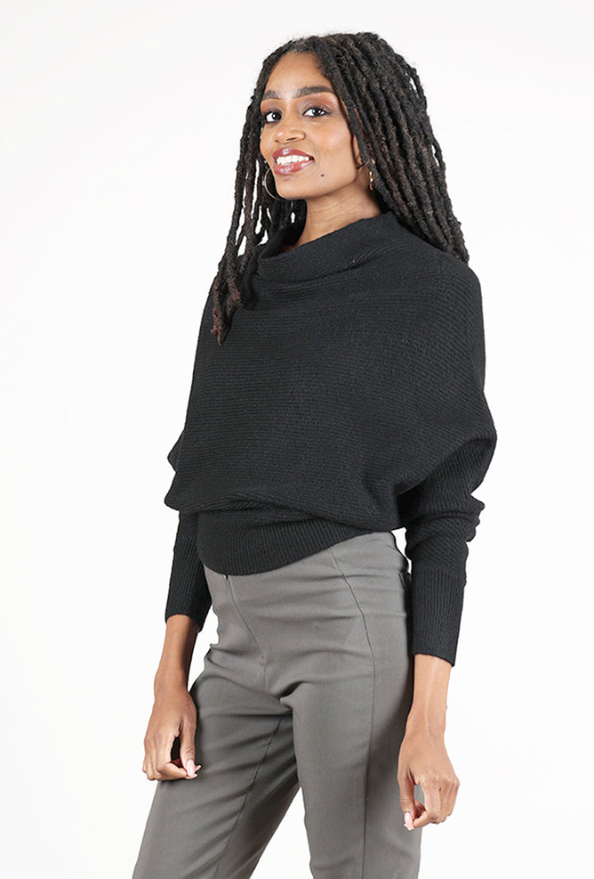 Grade & Gather Cowl Batwing Sweater, Black 
