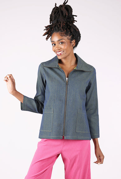 Christopher Calvin Zippy Denim Jacket, Denim/Lime 