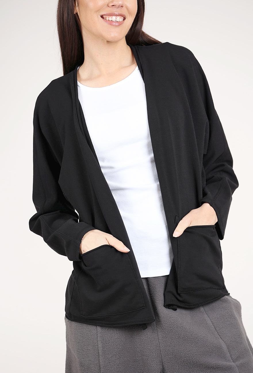 Mododoc Open Front Kimono Sleeve Cardie, Black 