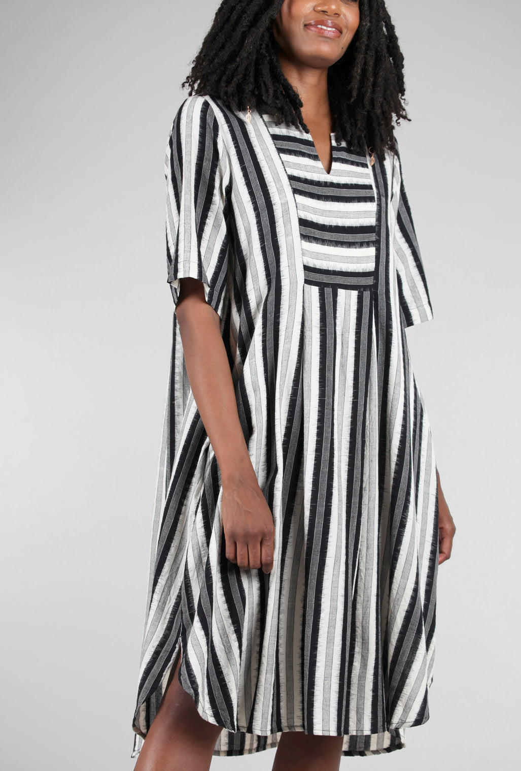 M Square Woven Stripe Breeze Dress, Black 