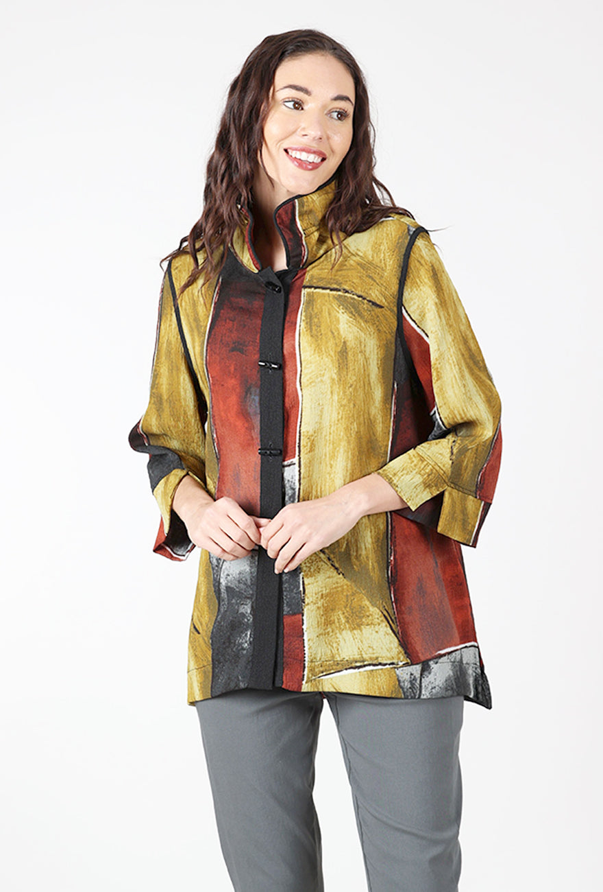 Wire Collar Longer A-Line Blouse, Burgundy/Ochre