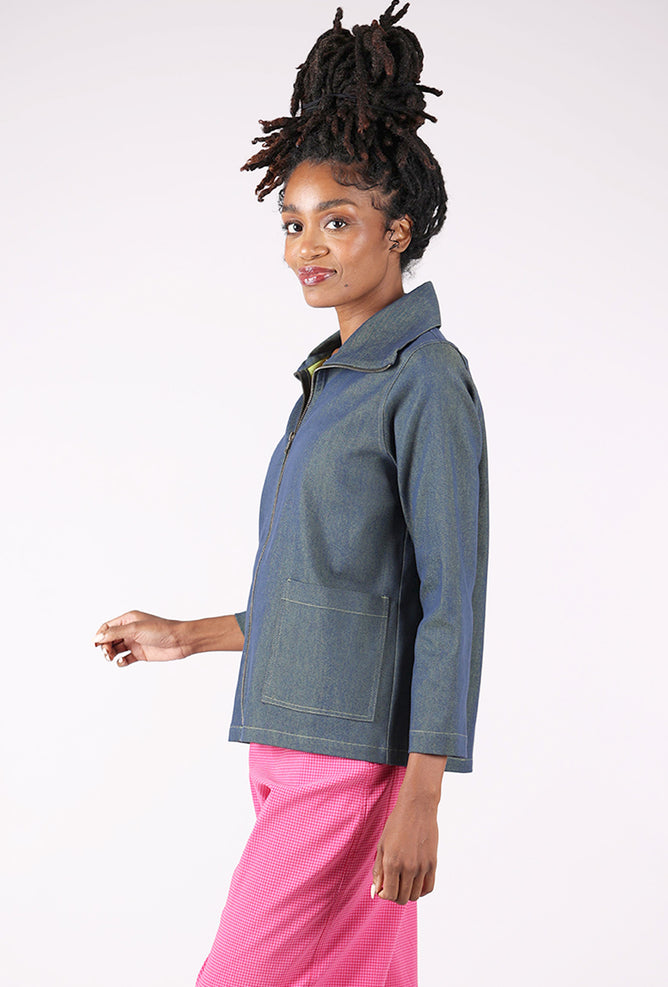 Christopher Calvin Zippy Denim Jacket, Denim/Lime 