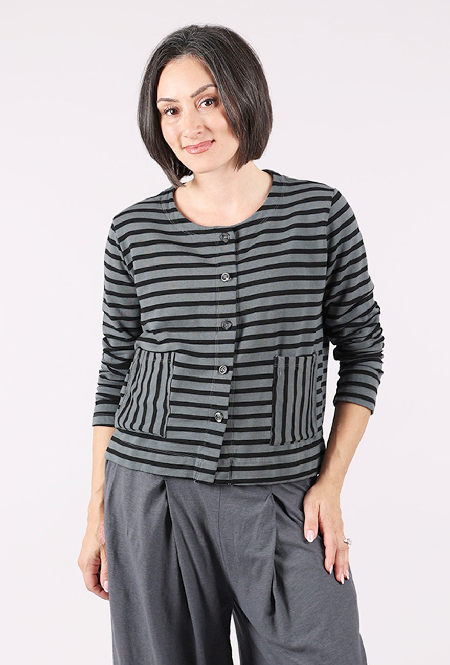 Cut Loose Fleecey Stripe Cropped Jacket, Gull 