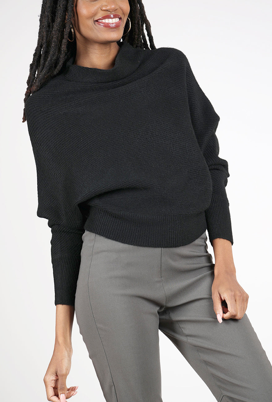 Grade & Gather Cowl Batwing Sweater, Black 