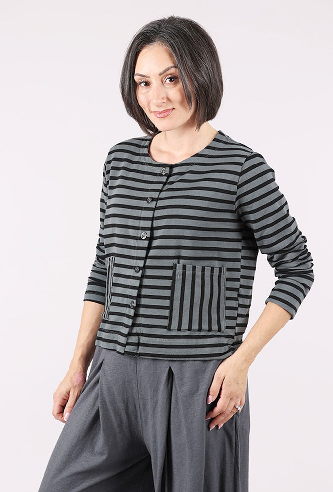 Cut Loose Fleecey Stripe Cropped Jacket, Gull 