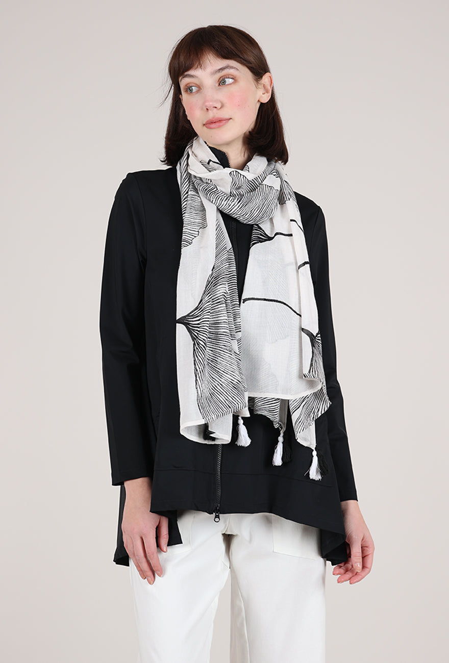 Dupatta Designs Ginkgo Floral Scarf, White/Black 