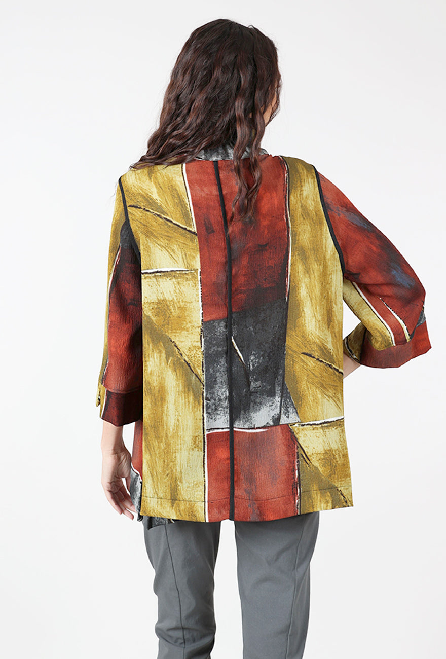 Wire Collar Longer A-Line Blouse, Burgundy/Ochre Angle 3