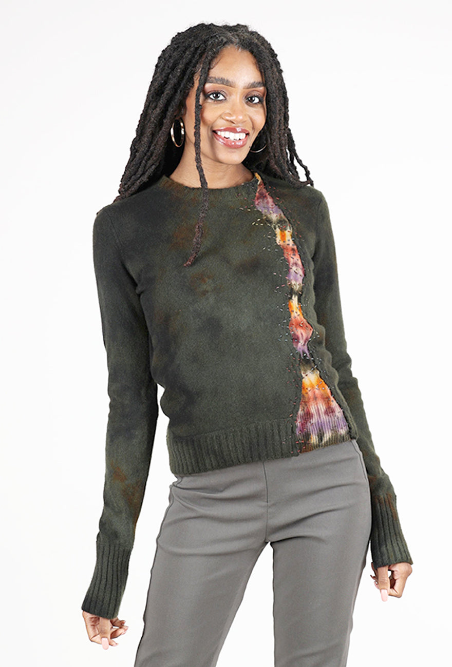 Galadriel Mattei Serpentine Relaxed Cashmere Crew, Olive/Charcoal 