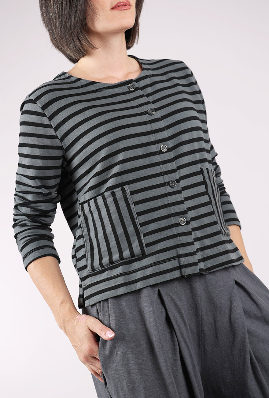 Cut Loose Fleecey Stripe Cropped Jacket, Gull 