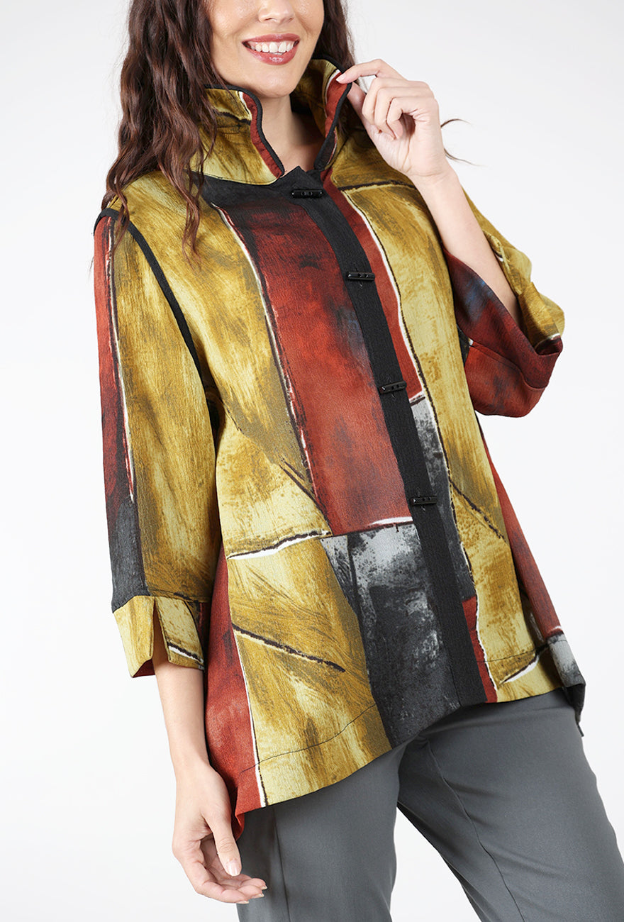 Wire Collar Longer A-Line Blouse, Burgundy/Ochre