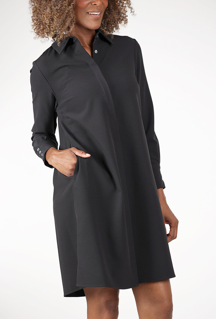 Pleat Back Dress, Black Angle 4