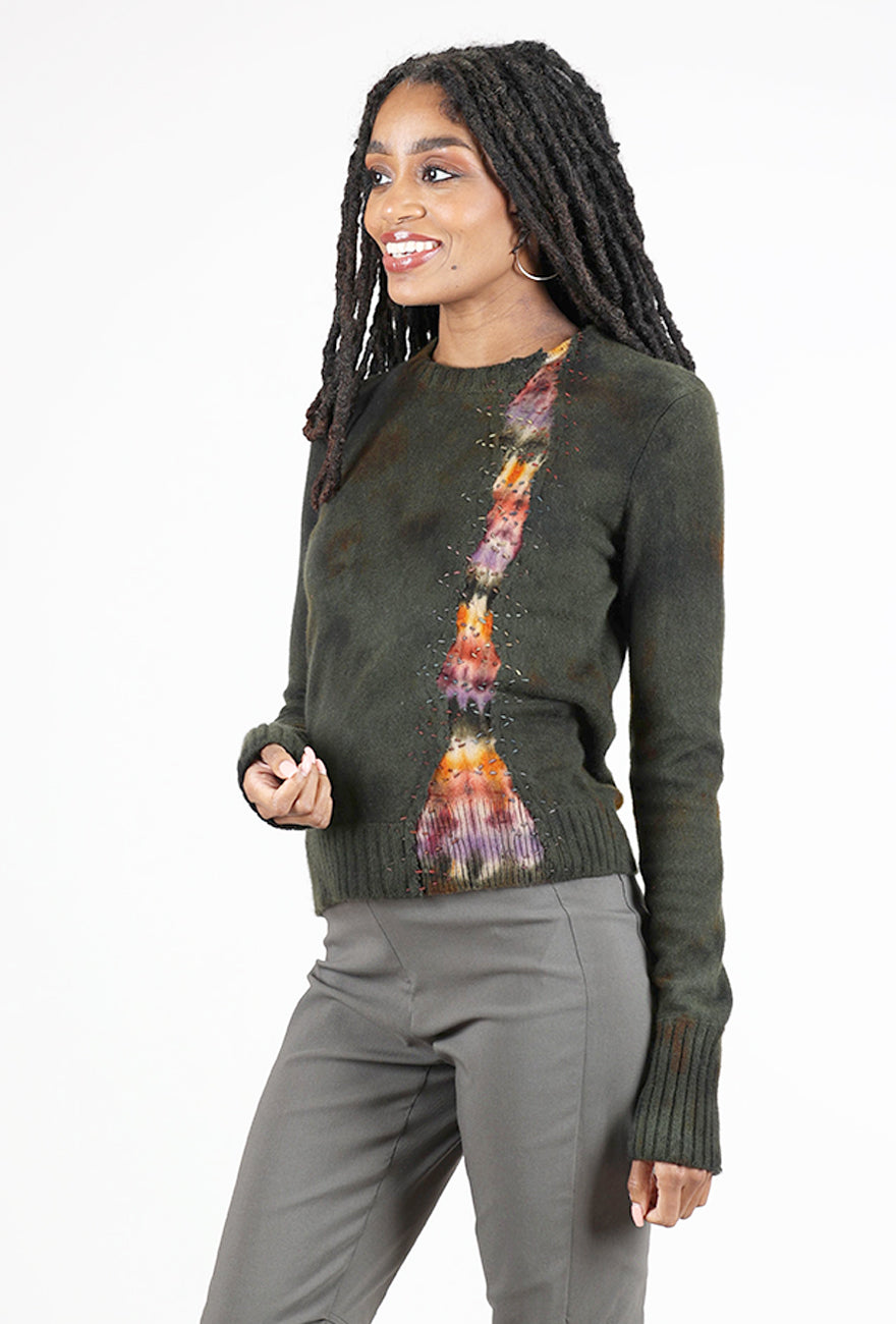 Galadriel Mattei Serpentine Relaxed Cashmere Crew, Olive/Charcoal 