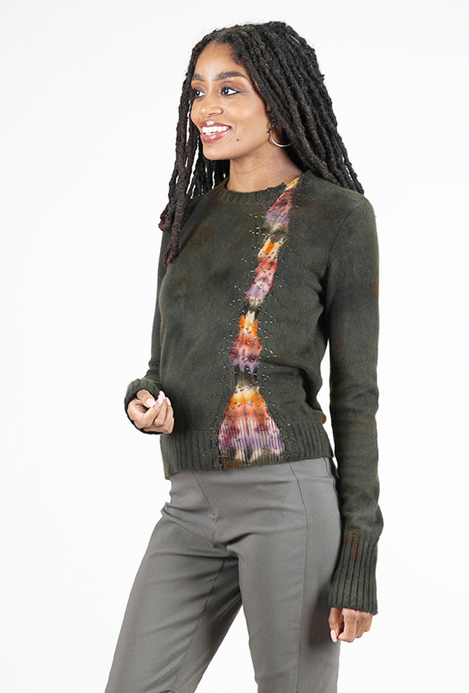 Galadriel Mattei Serpentine Relaxed Cashmere Crew, Olive/Charcoal 