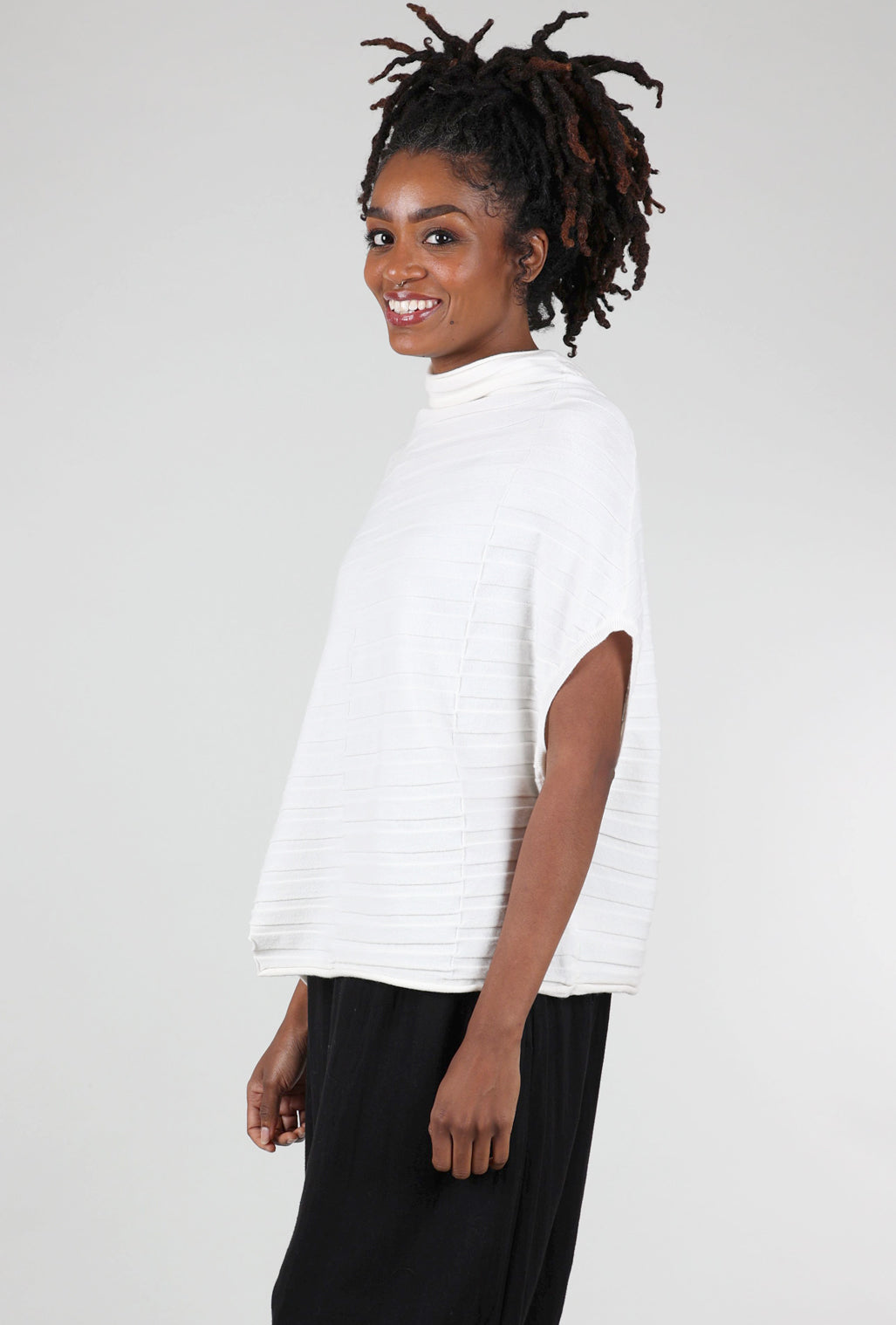 Moyuru Texture Stripe Asym Sweater, Cream One Size Cream