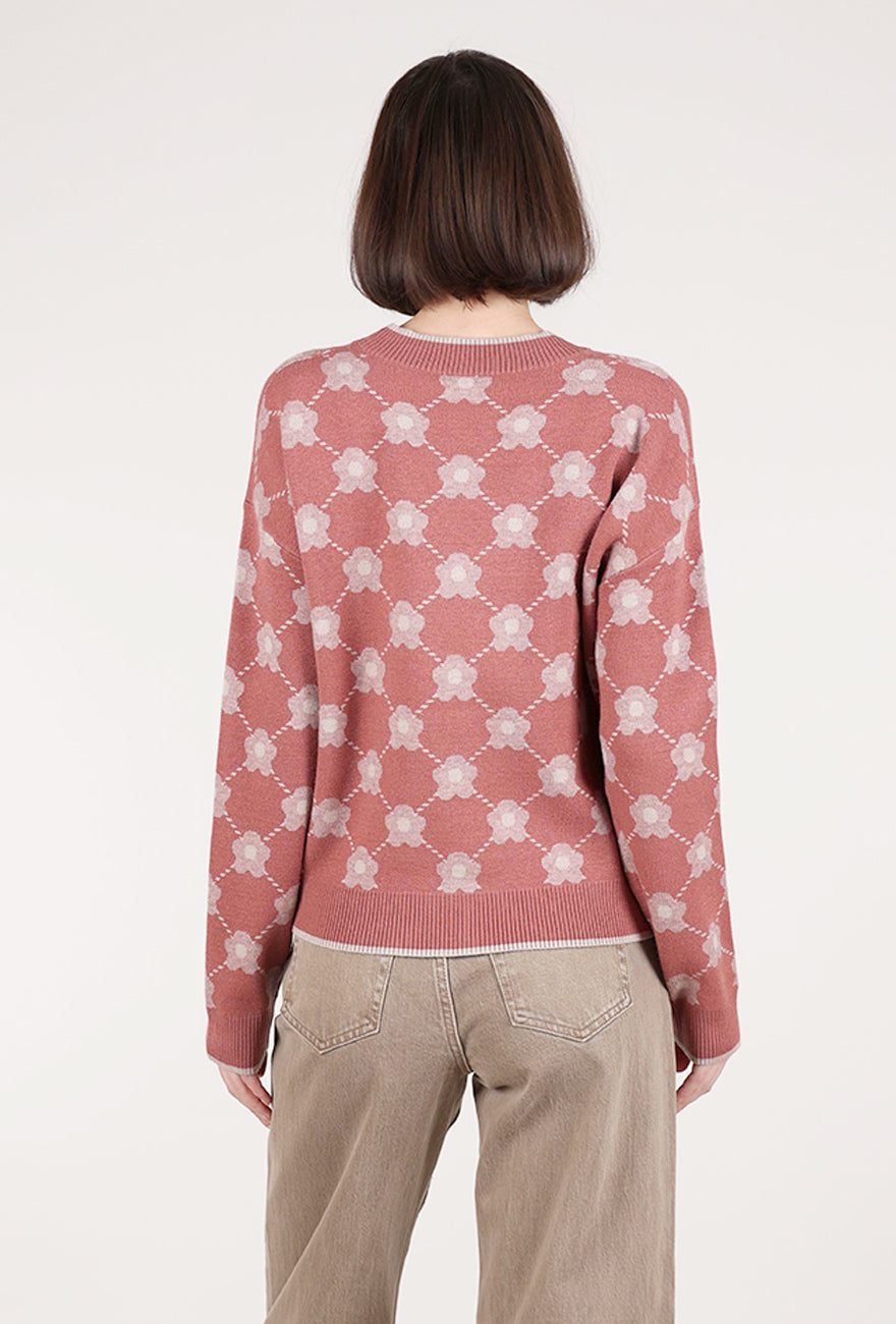 Hem & Thread Flower Jacquard Cardie, Terracotta 