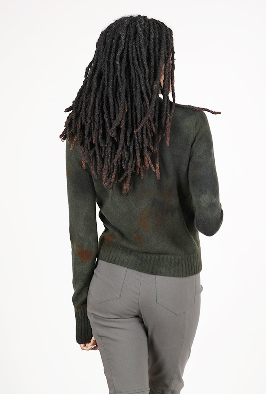 Galadriel Mattei Serpentine Relaxed Cashmere Crew, Olive/Charcoal 